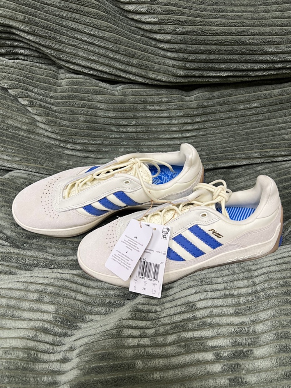 adidas PUIG White Sneakers with Blue Three-Stripes